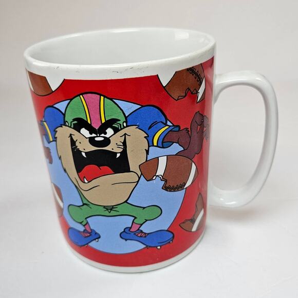 Looney Tunes Tasmanian Devil Football 30 oz Coffee Mug Taz Warner Bros 1995 - Picture 1 of 8